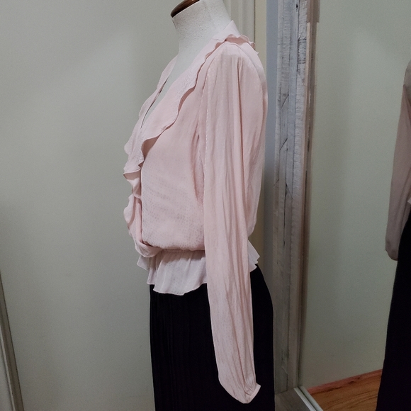 Show Me Your MuMu Brewster Ruffle Surplice Blouse Pink Speckle Dots XS - Picture 5 of 9